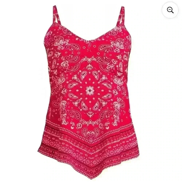 No Boundaries Red and White Paisley Bandana Style Flowy Tank Top - Size 2XL - Picture 2 of 8